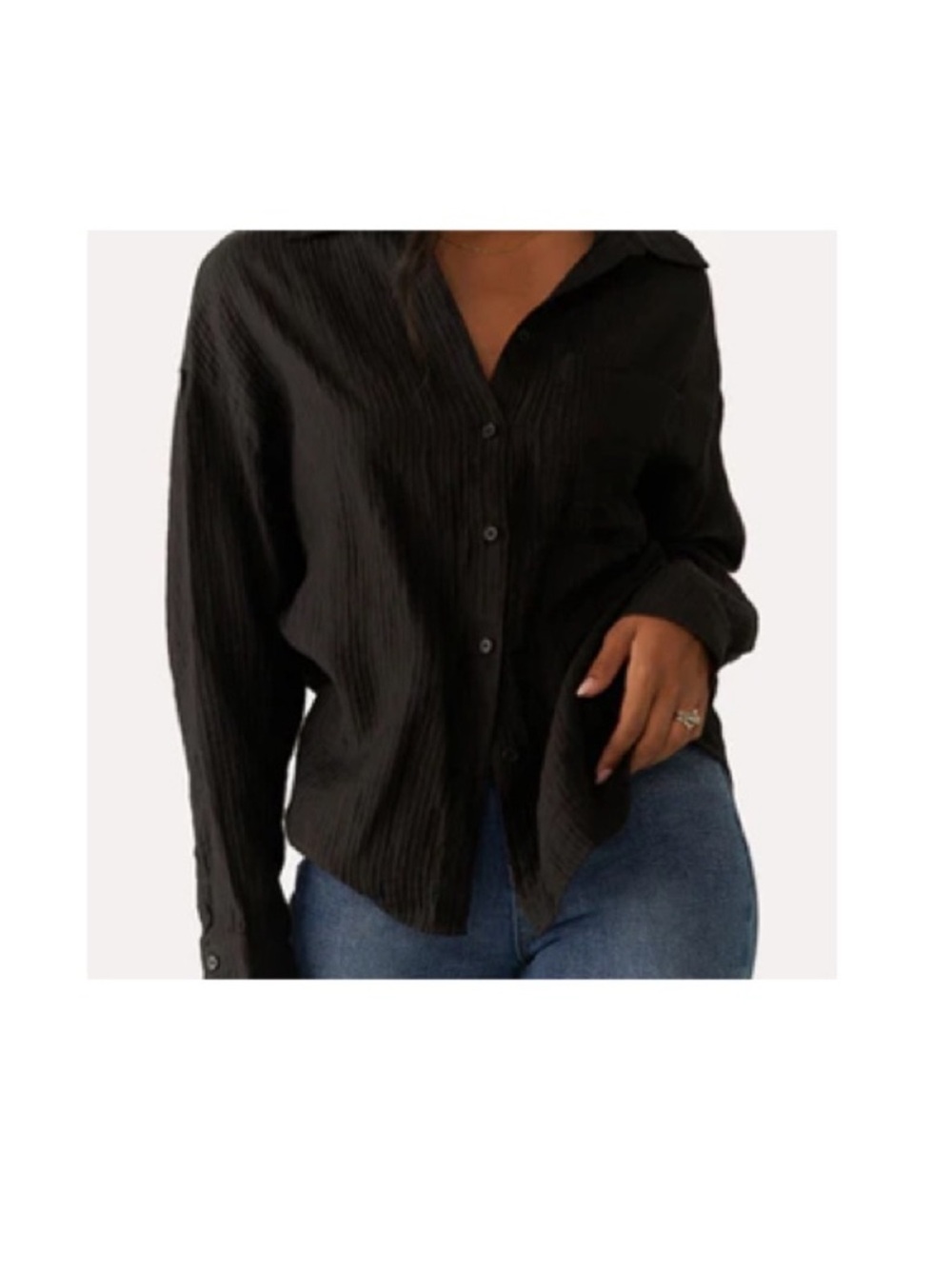 Kittenish Black Socialite Plisse Button Down Oversized Blouse Like New Medium
